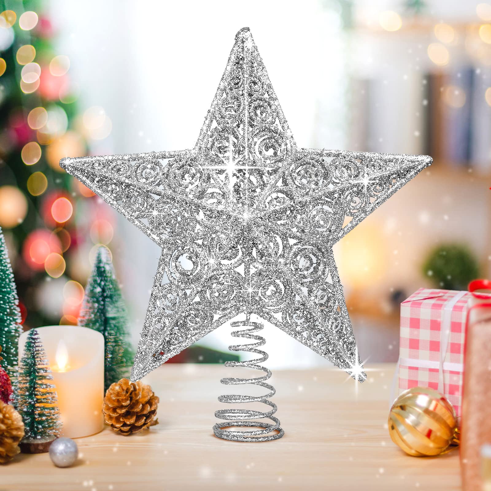 Amazon.com: ACSUZ Christmas Star Tree Topper, 12 Inch Silver Star